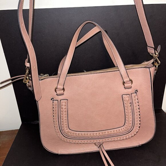 Sole/Society Pebbled Satchel Faux Leather Tote Shoulder Strap Tan Beige Animal P - Picture 3 of 16